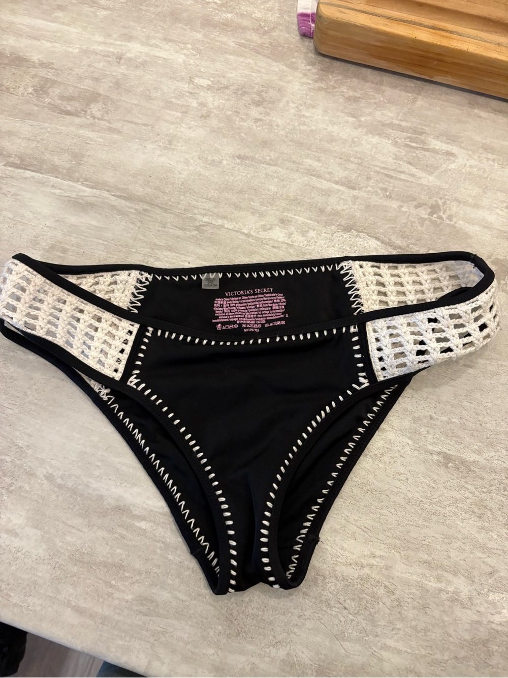 Victoria's Secret Black Bikini Bottom with White Crochet Detailing